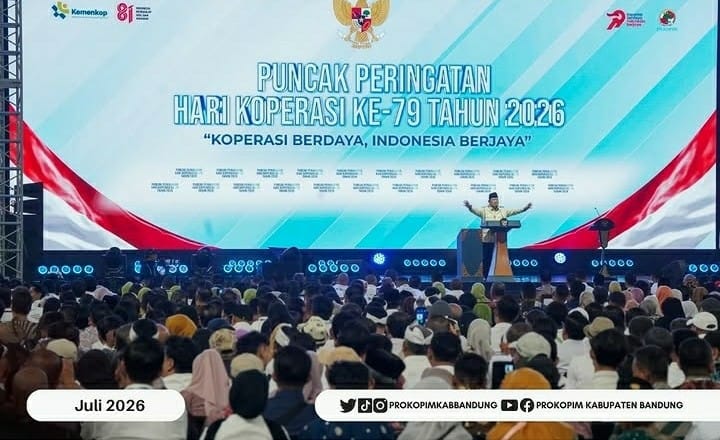 Bupati Bandung Dadang Supriatna menghadiri Puncak Hari Koperasi Nasional ke-79 di Indonesia Arena, Jakarta. (Sumber: @prokopimkabbandung)