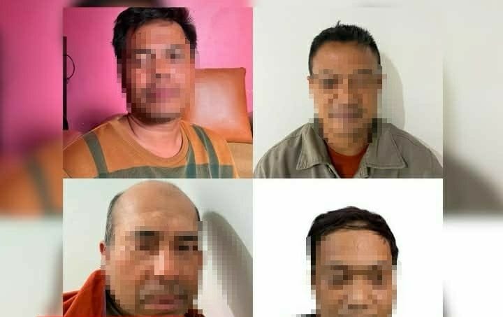 Petugas Polres Garut mengamankan empat pelaku pengeroyokan terhadap petugas penjaga perlintasan kereta api PT KAI di Leuwigoong. (Sumber: @Polres Garut)